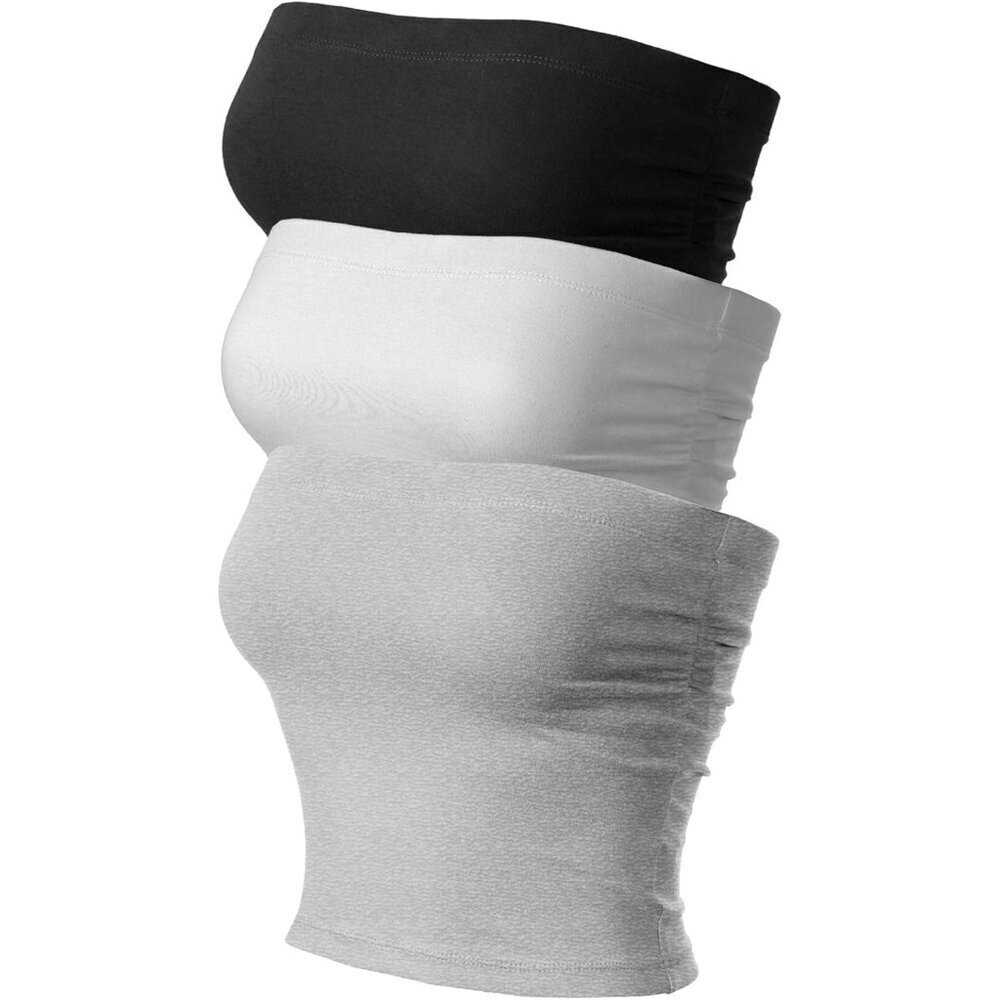 Women's 3 Pack Summer Cotton Spandex Tube Tops Backless Strappy Casual